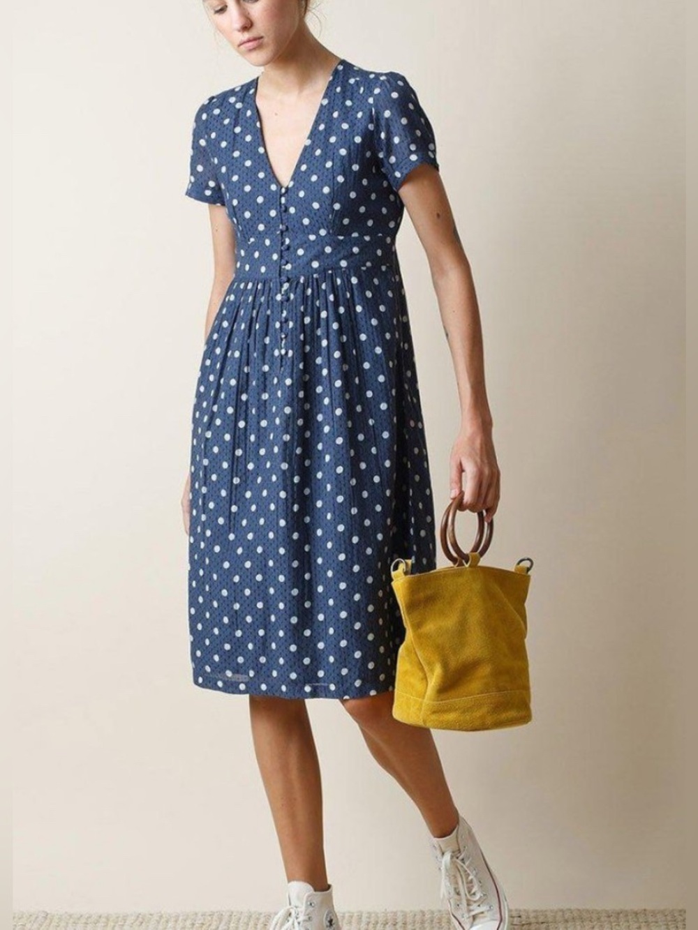 Indi&Cold Blue Polka dot Midi Dress